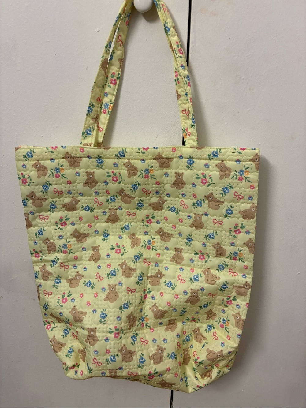 Quilted Bear Print Yellow Tote Bag